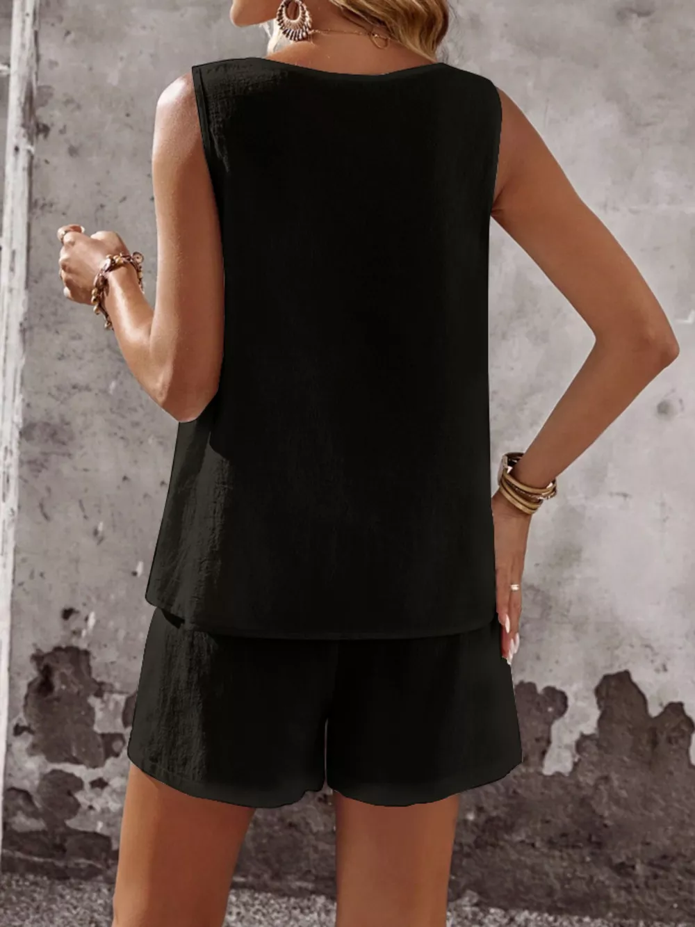 Decor Button Round Neck Tank and Shorts Set, image 10