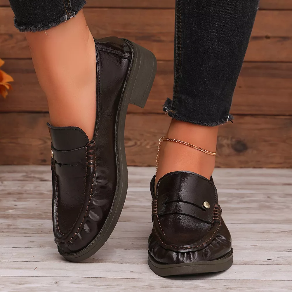 Round Toe Block Heels Loafers, image 5