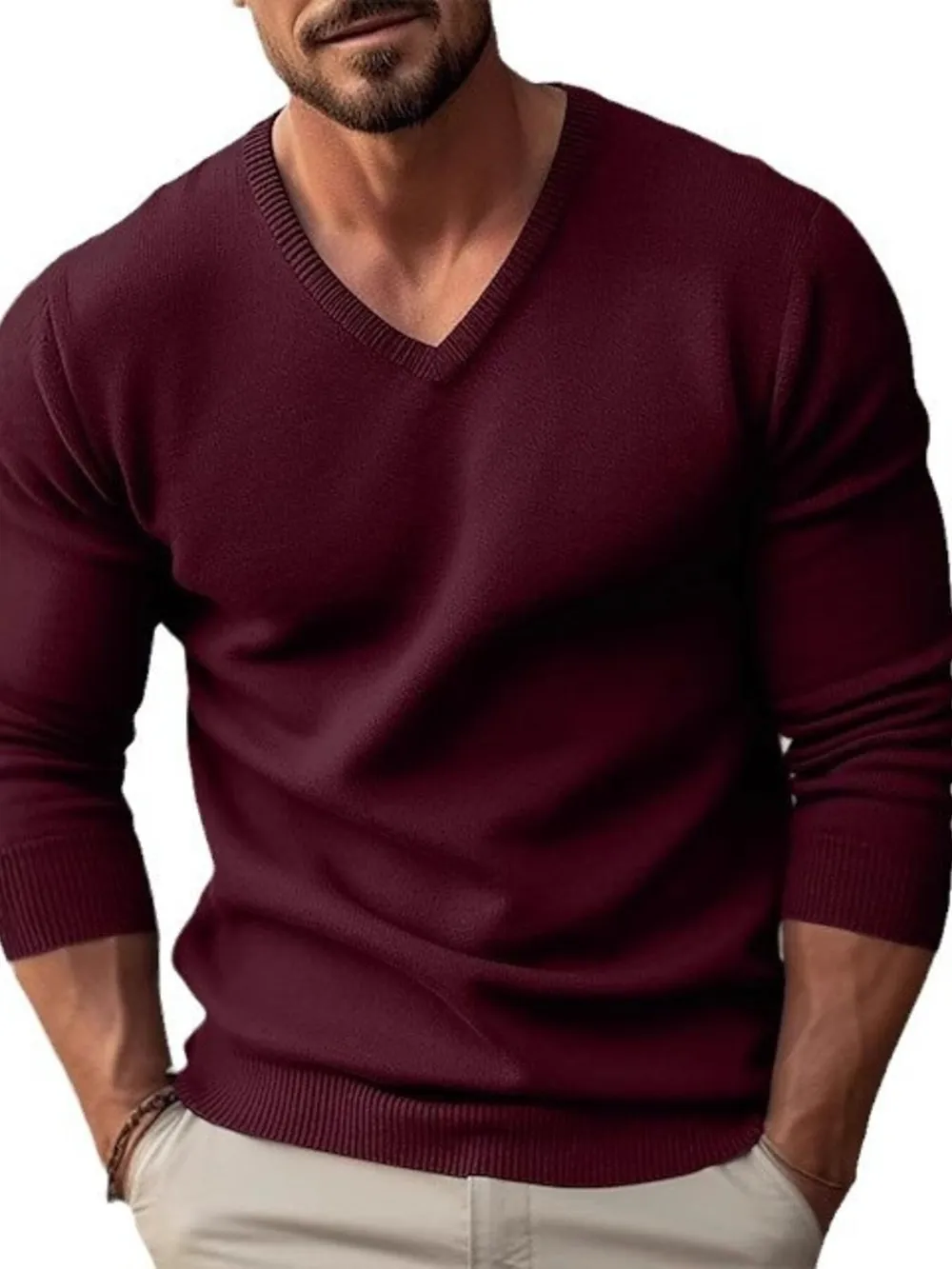 Men's Full Size Ribbed Hem Long Sleeve Sweater Plus Size, image 8
