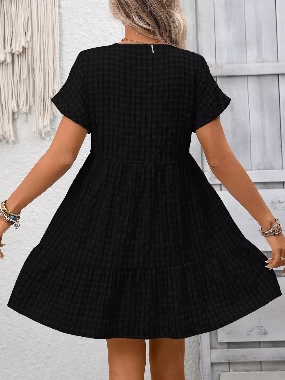 Plaid V-Neck Ruffle Hem Mini Dress, image 22