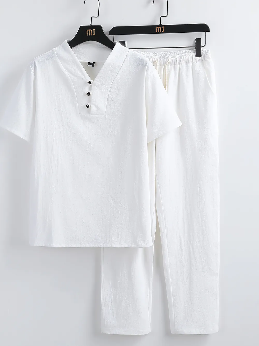 Men's Plus Size V-Neck Short Sleeve Top and Pants Set, image 4
