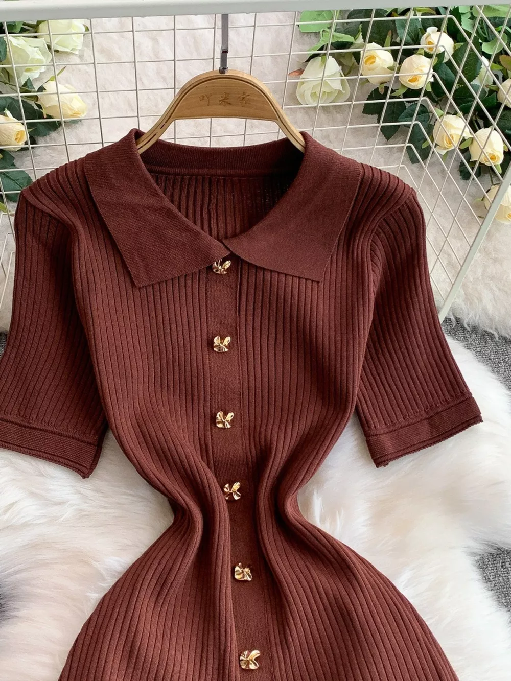Button Front Ribbed Knit Midi Dress, image 27