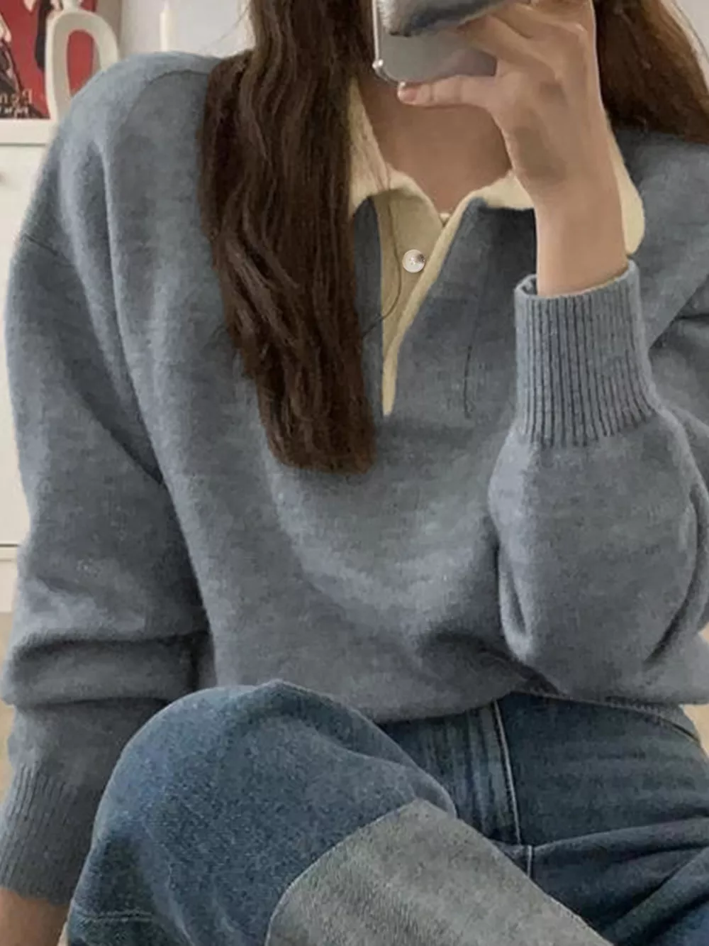 Polo Collar Dropped Shoulder Sweater, image 9