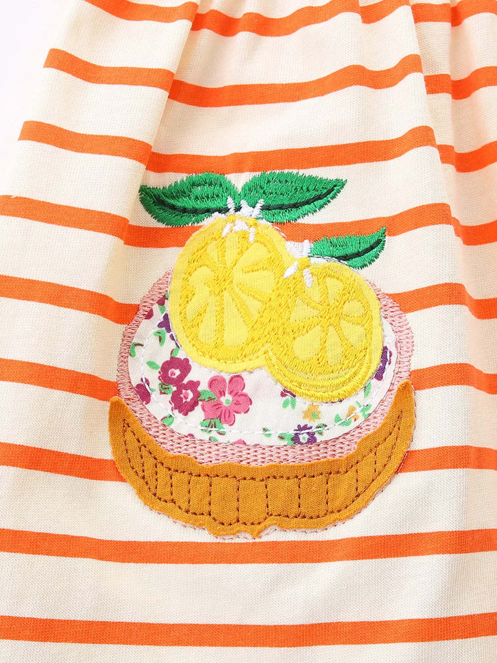 Children's Fruit Embroidered Ruffled Striped Dress, image 4
