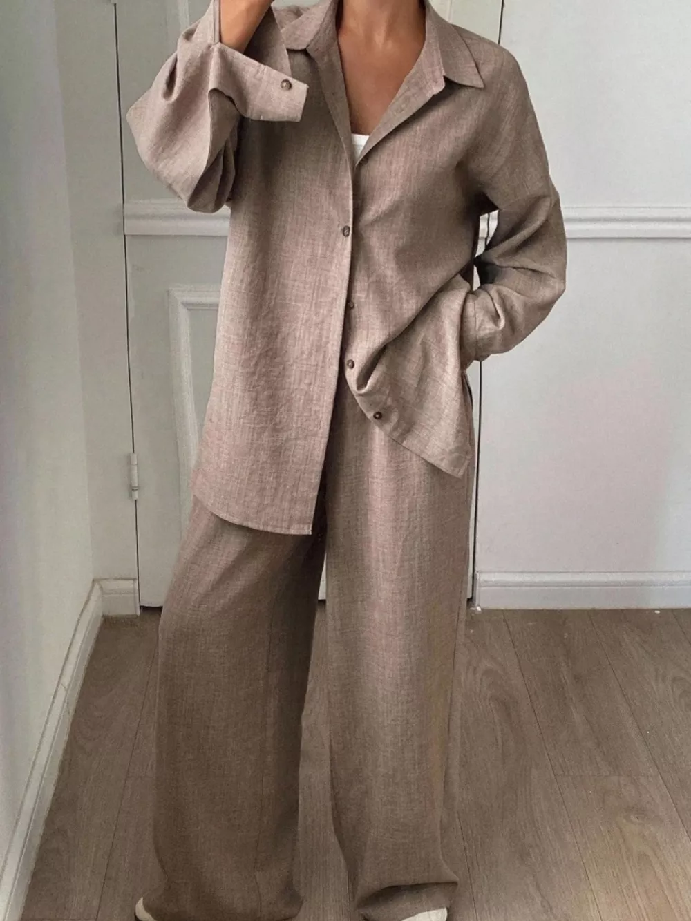 Button-Down Shirt and Wide-Leg Pants Set, image 22