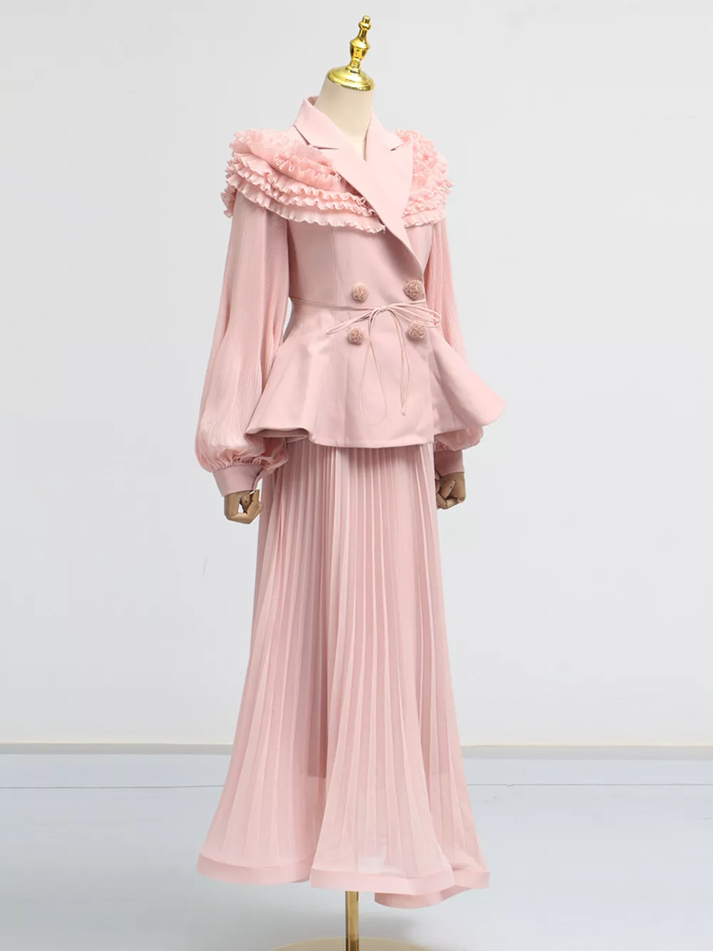 Frill Lapel Collar Top and Pleated Skirt Set, image 6