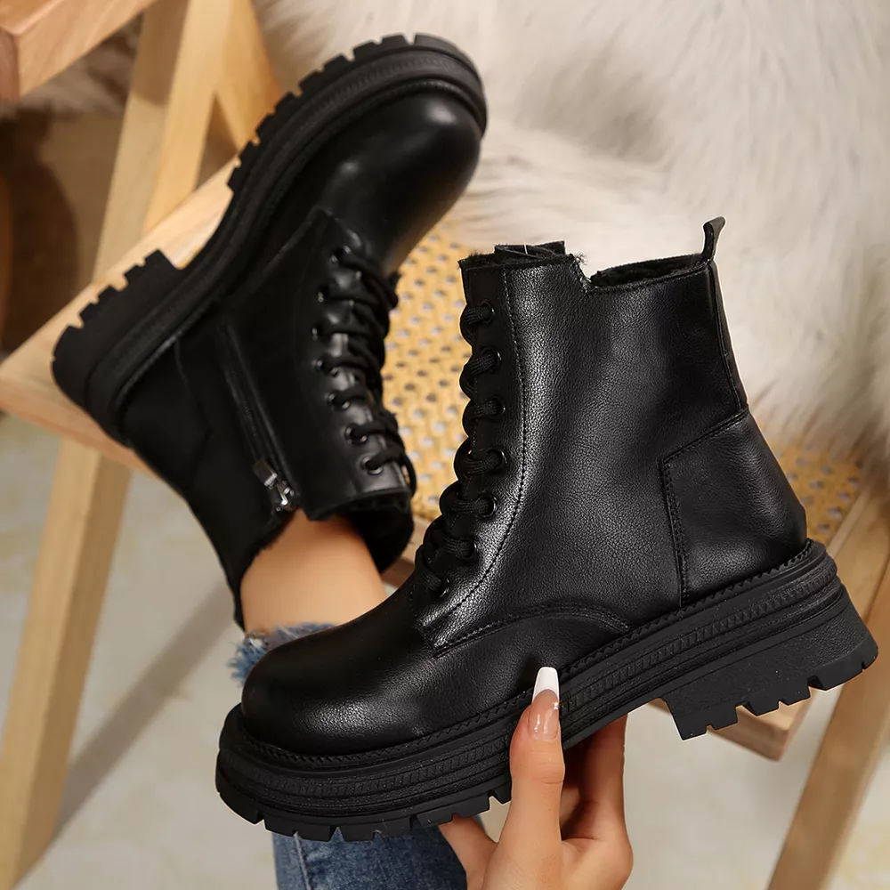 Lace Up Round Toe Platform Boots, image 9