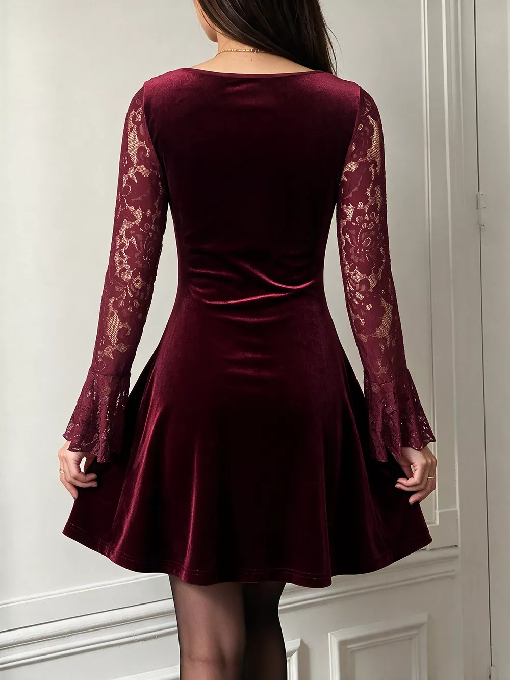Lace Flare Sleeve Mini Dress, image 5