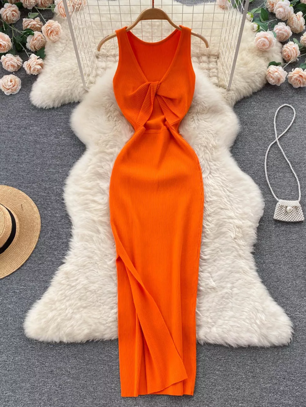 Knot Back Sleeveless Knit Bodycon Midi Dres, image 11