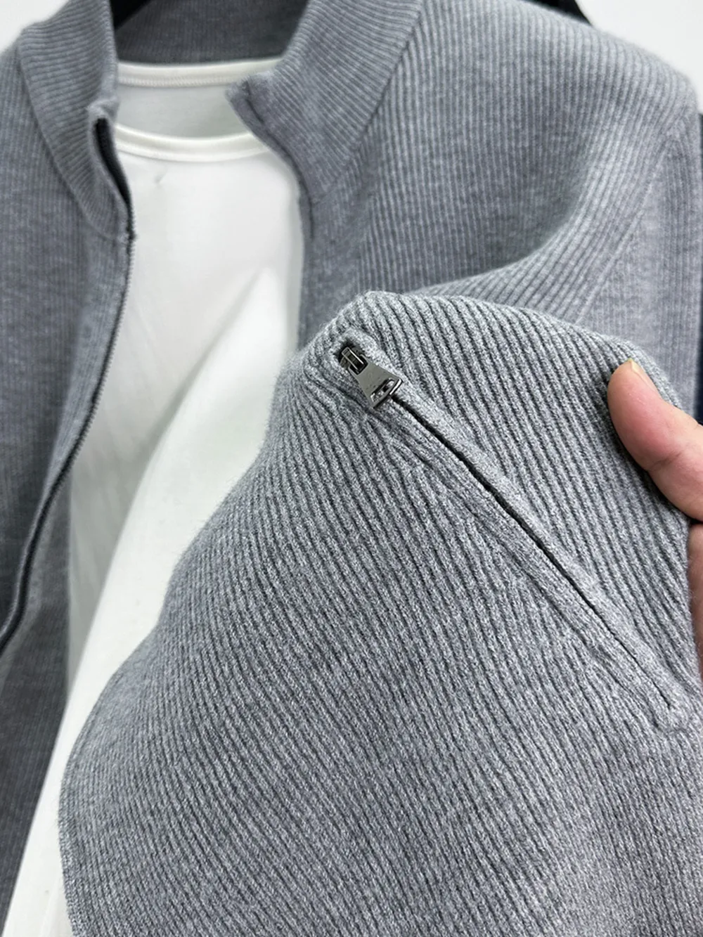 Men's Plus Size Zip Up Striped Long Sleeve Cardigan, image 6