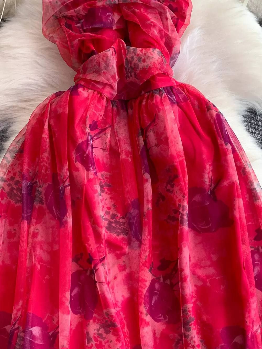 Floral Print Ruffled Layered Mesh Dress, image 5