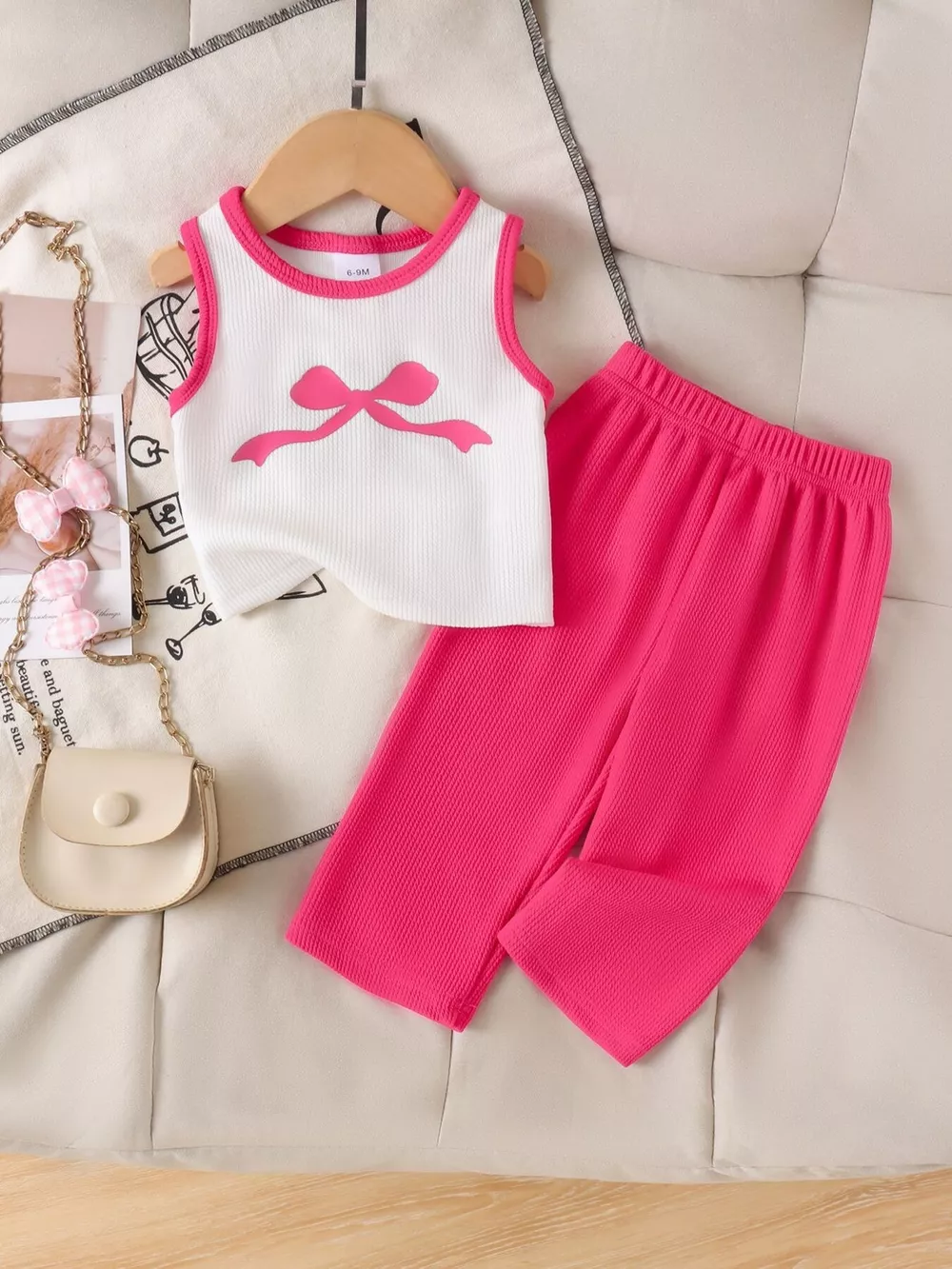 Children's Ribbed Bow Tank Top and Pants Set, image 6