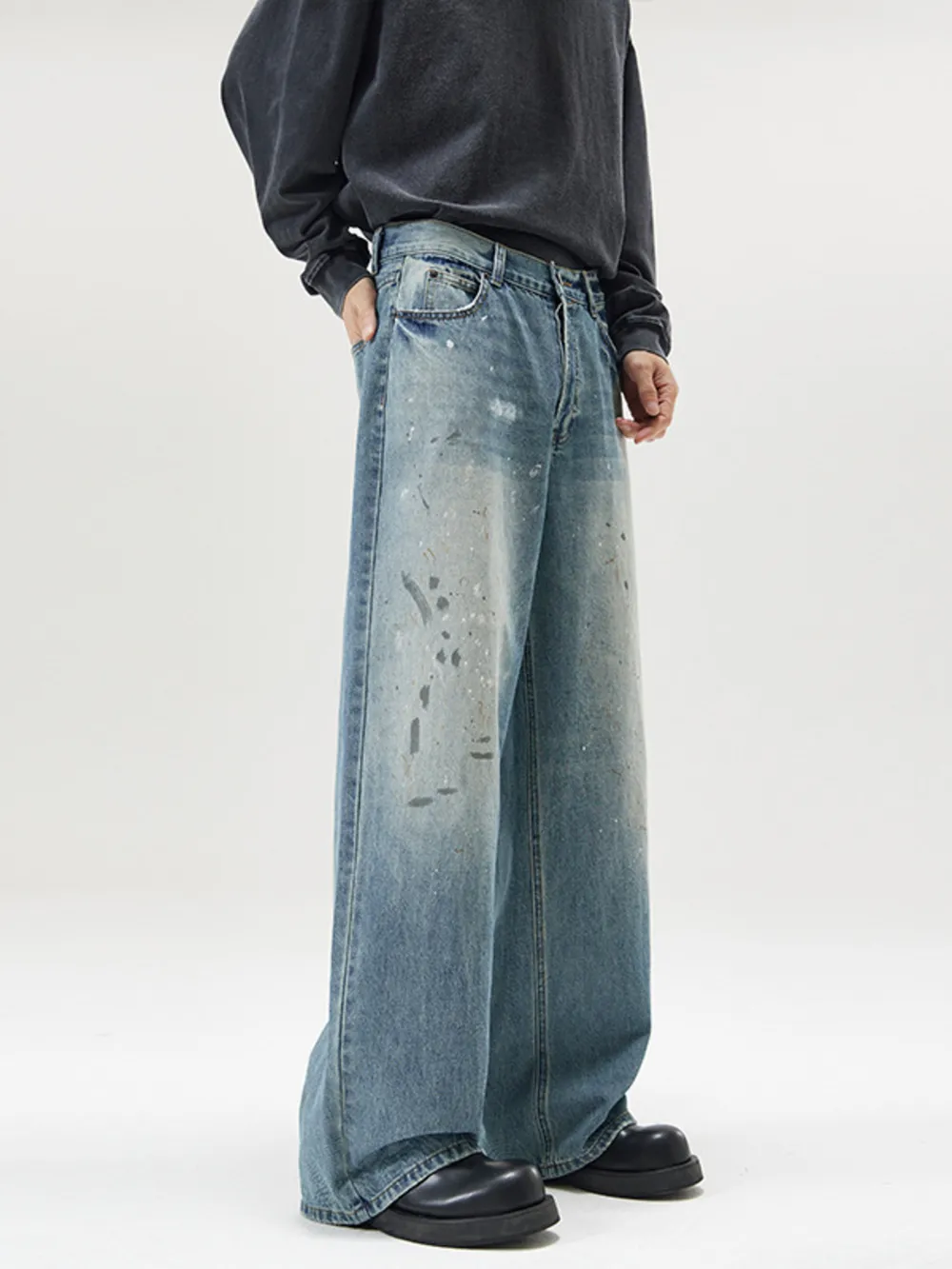 Men's Vintage Washed Wide Leg Jeans, image 2