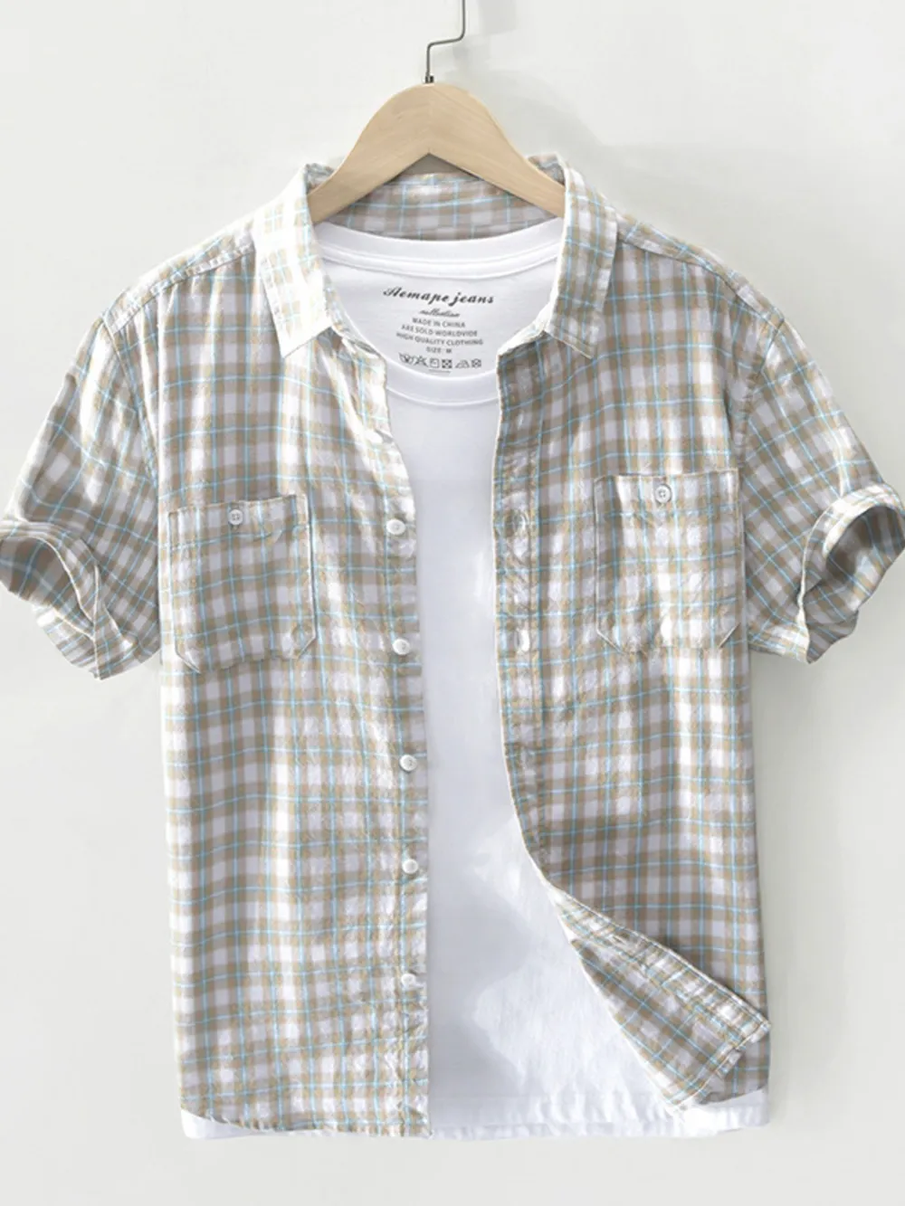 Men's Plus Size Button Down Plaid Short Sleeve Shirt, image 3