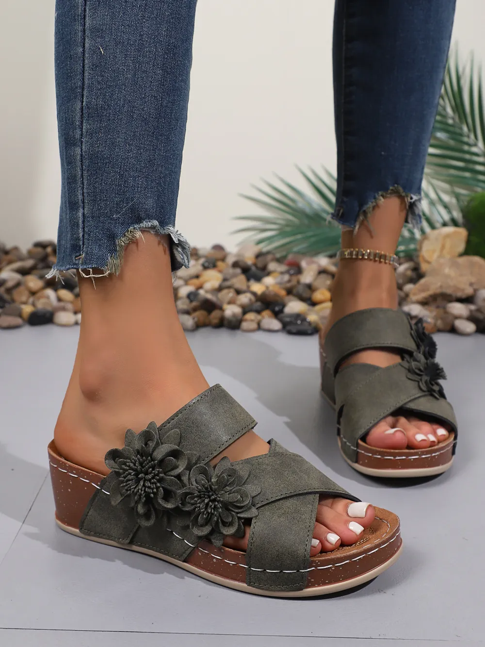 Flower Crisscross Wedge Sandals, image 12