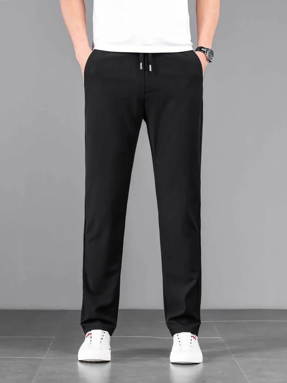 Men's Plus Size Casual Drawstring Straight-Leg Pants