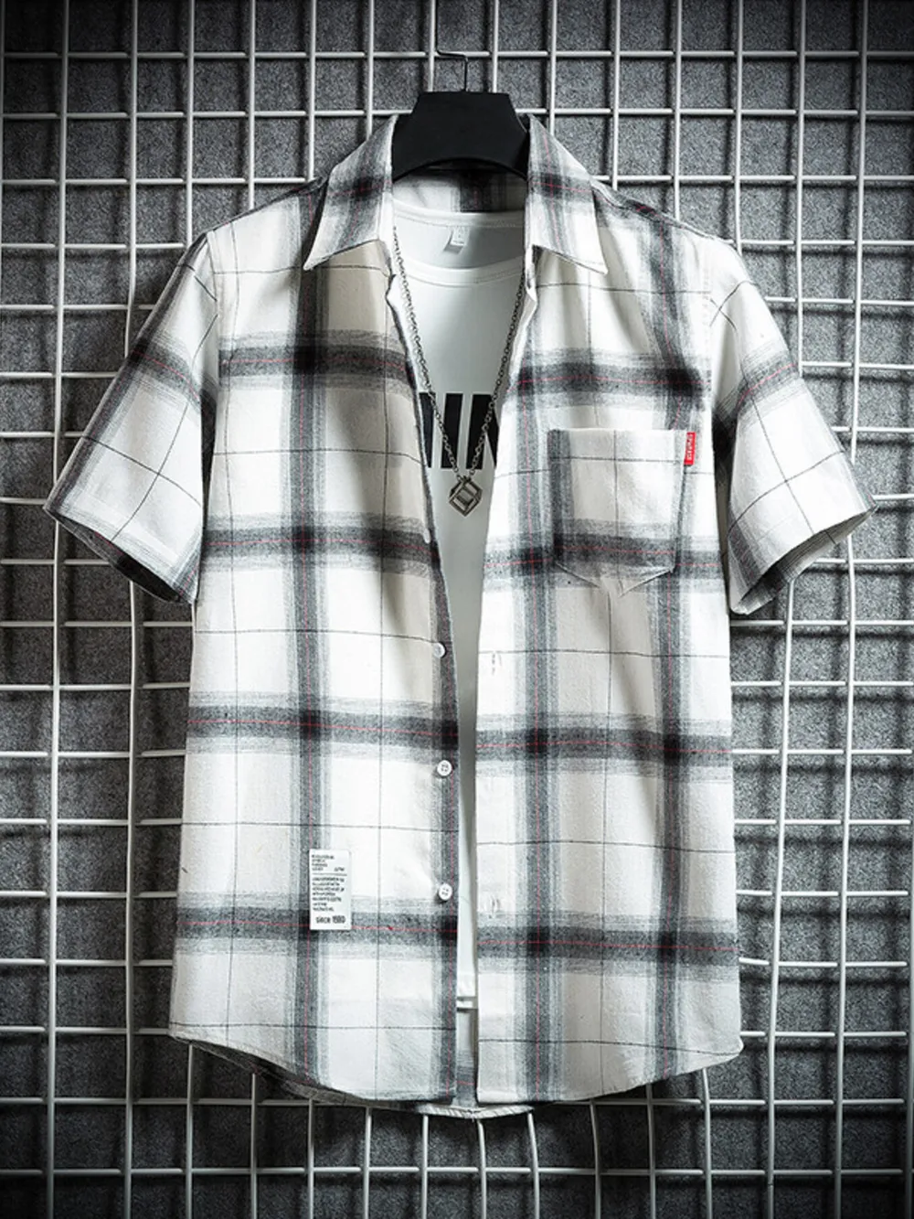 Men's Plus Size Plaid Button Up Short-Sleeve Shirt, image 13