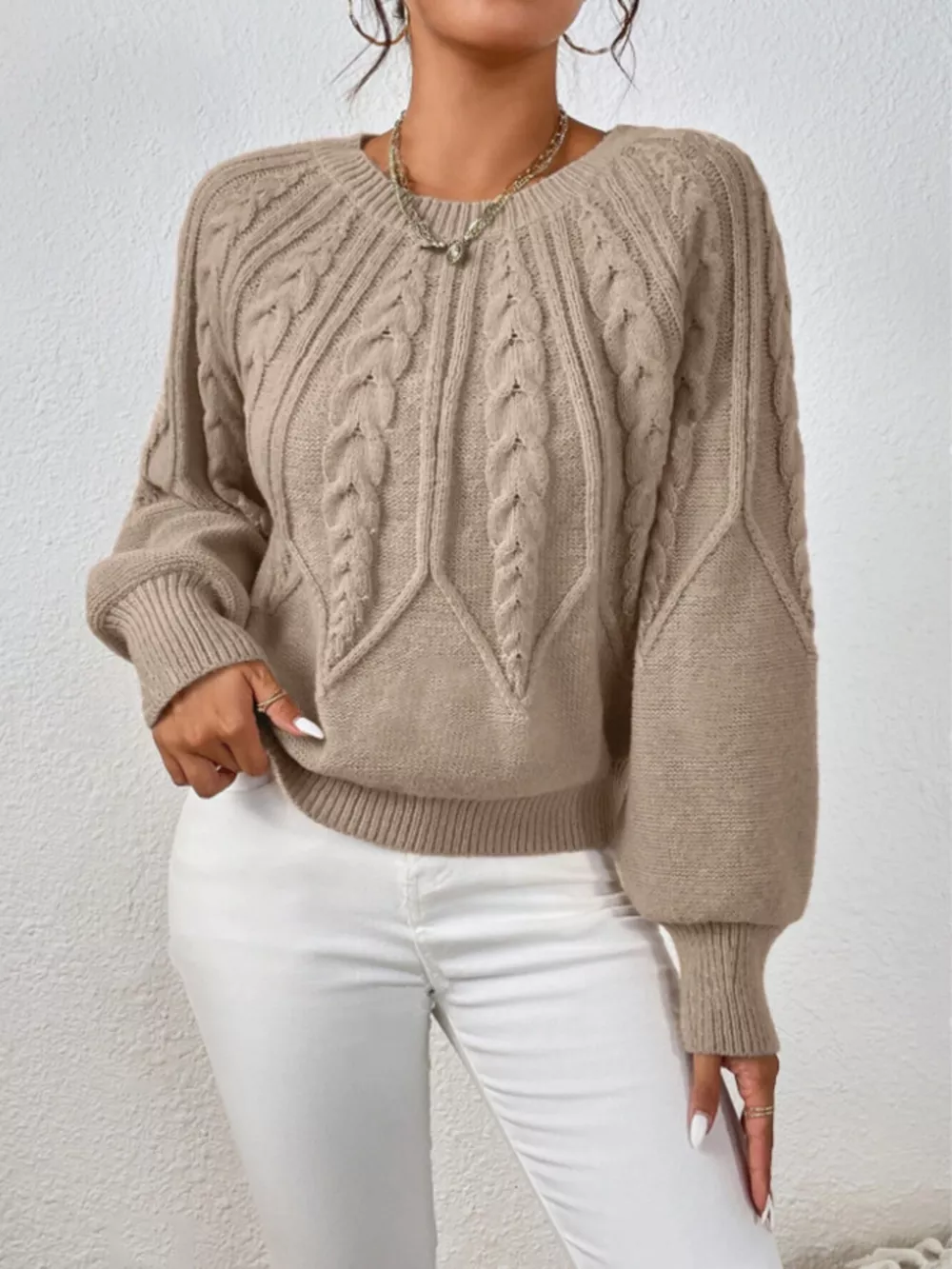 Cable Knit Long Sleeve Sweater, image 33