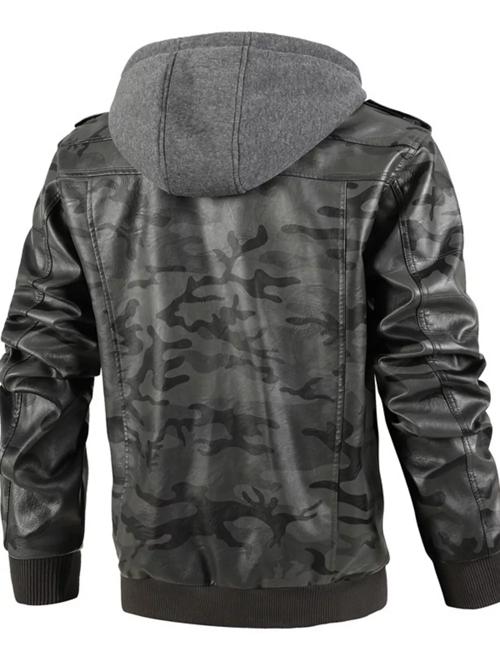 Men's Full Size Camouflage Hooded Faux Leather Jacket Plus Size, image 5