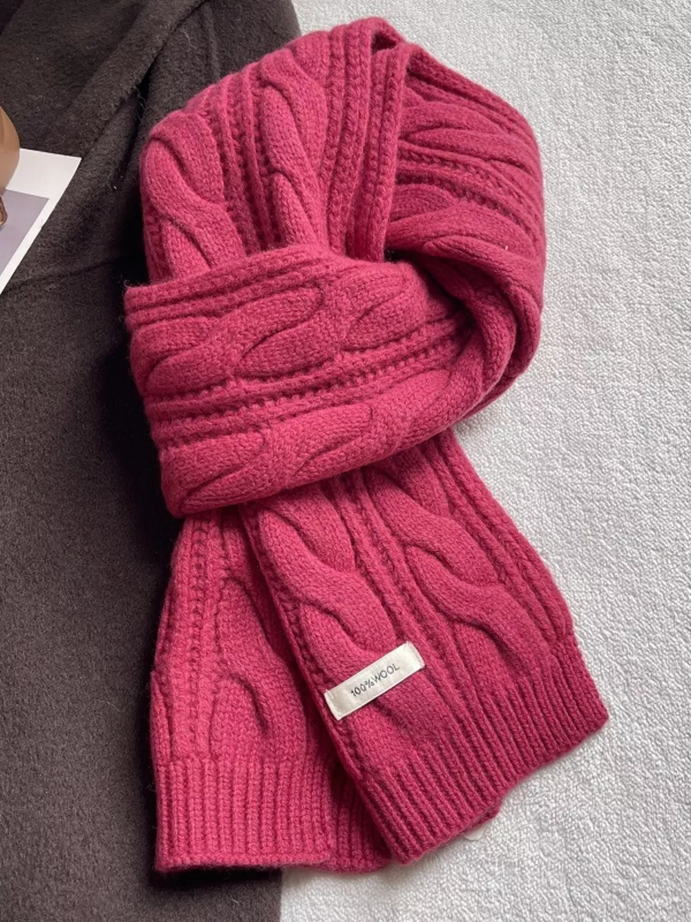 Wool Cable Knit Winter Scarf, image 11