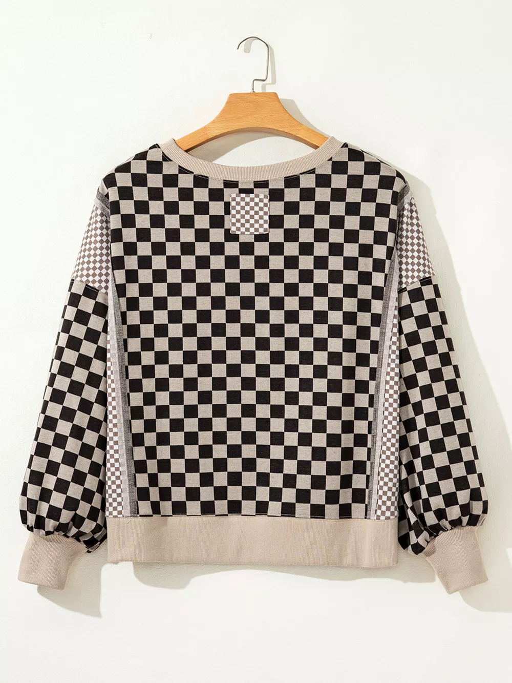 Mixed Checkered Pattern Patchwork High Low Casual Top, image 14