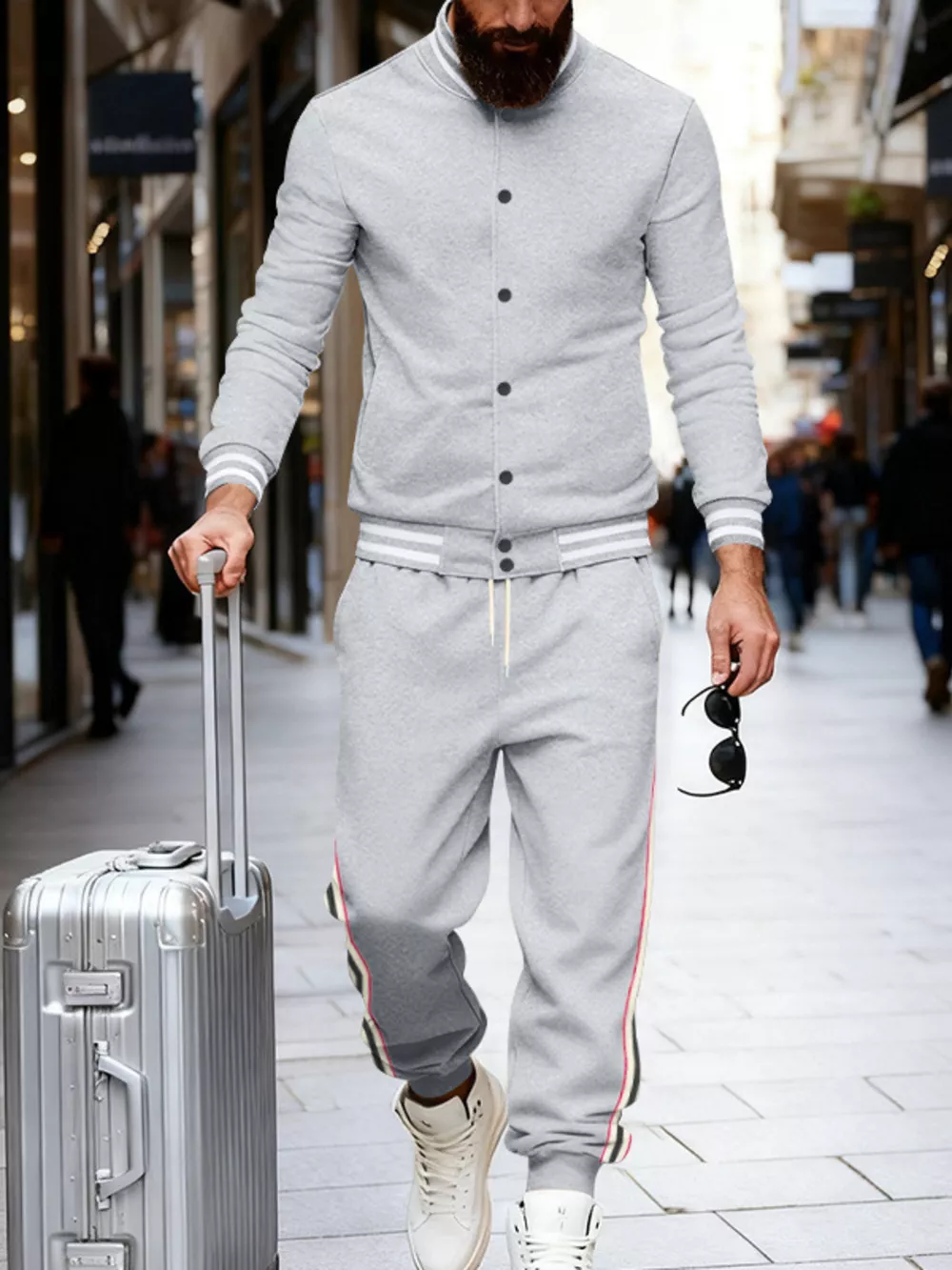 Men's Full Size Striped Snap Down Top and Pants Set Plus Size, image 11