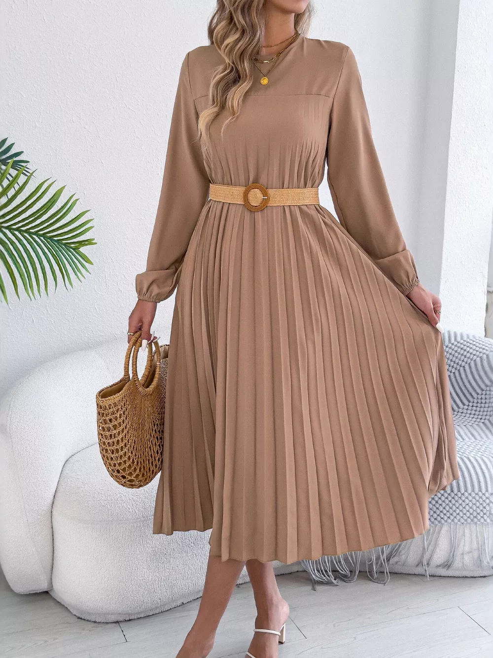 Pleated A-Line Midi Dress, image 15