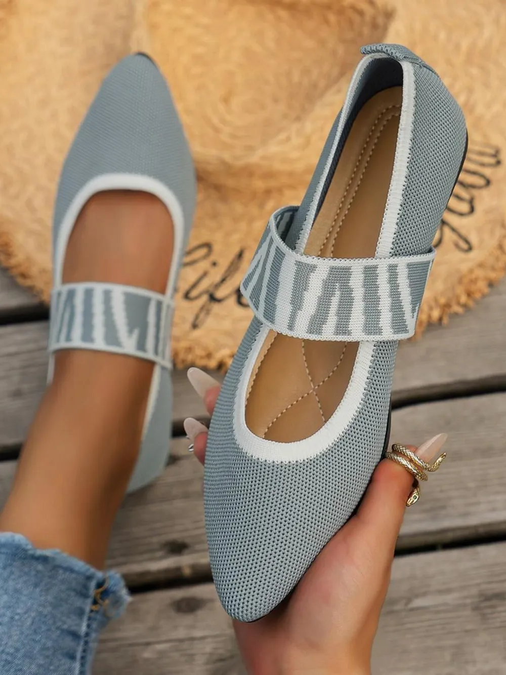 Point Toe Flats Mesh Gingham Strap Loafers, image 4