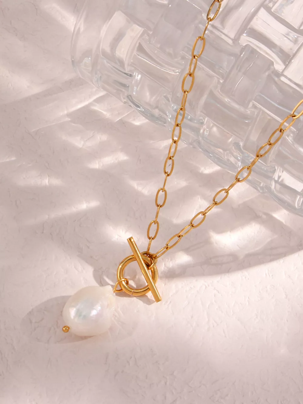 18K Gold-Plated Baroque Pearl Pendant Necklace, image 2