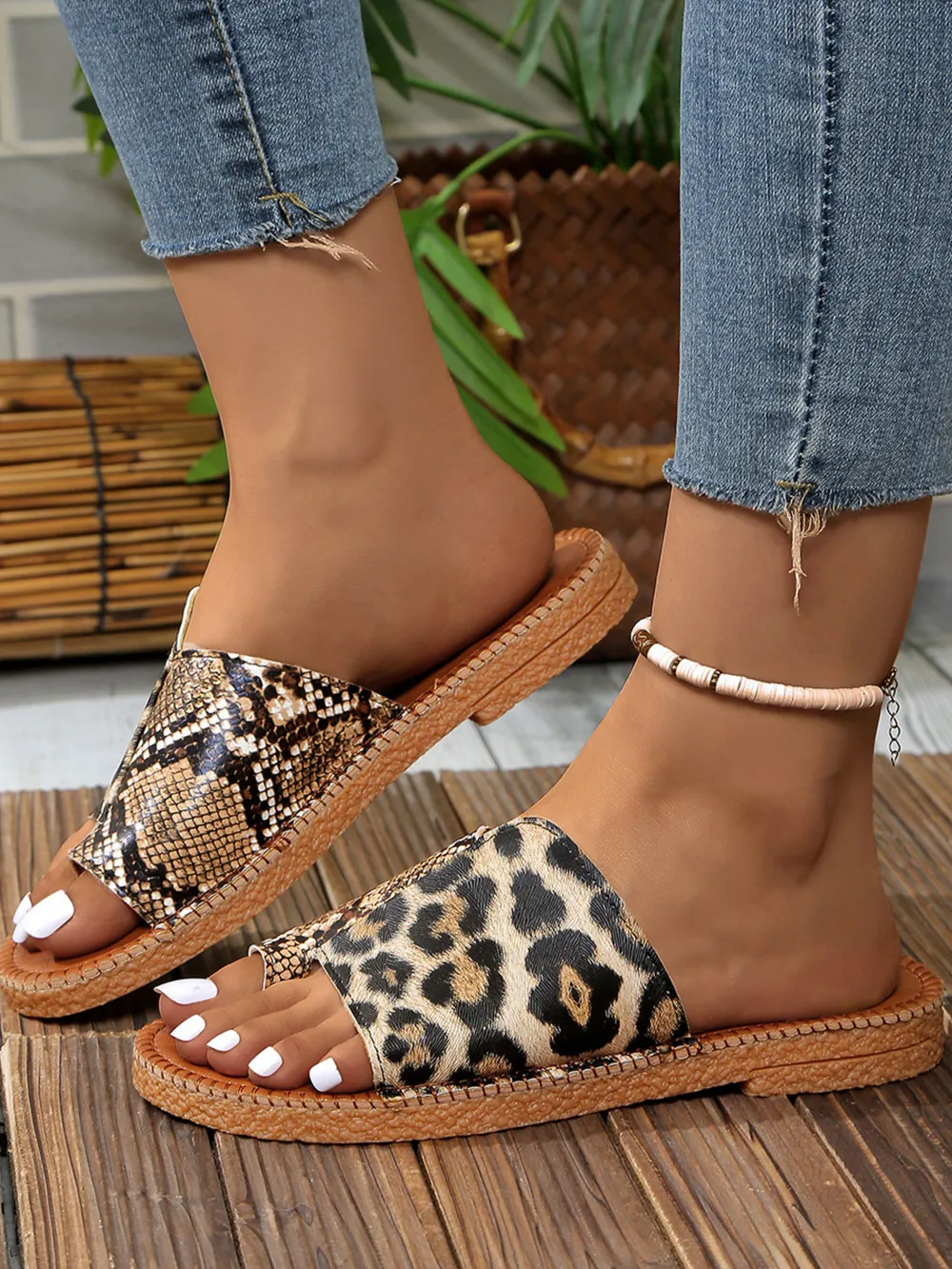 Leopard Print Flat Sandals, image 3