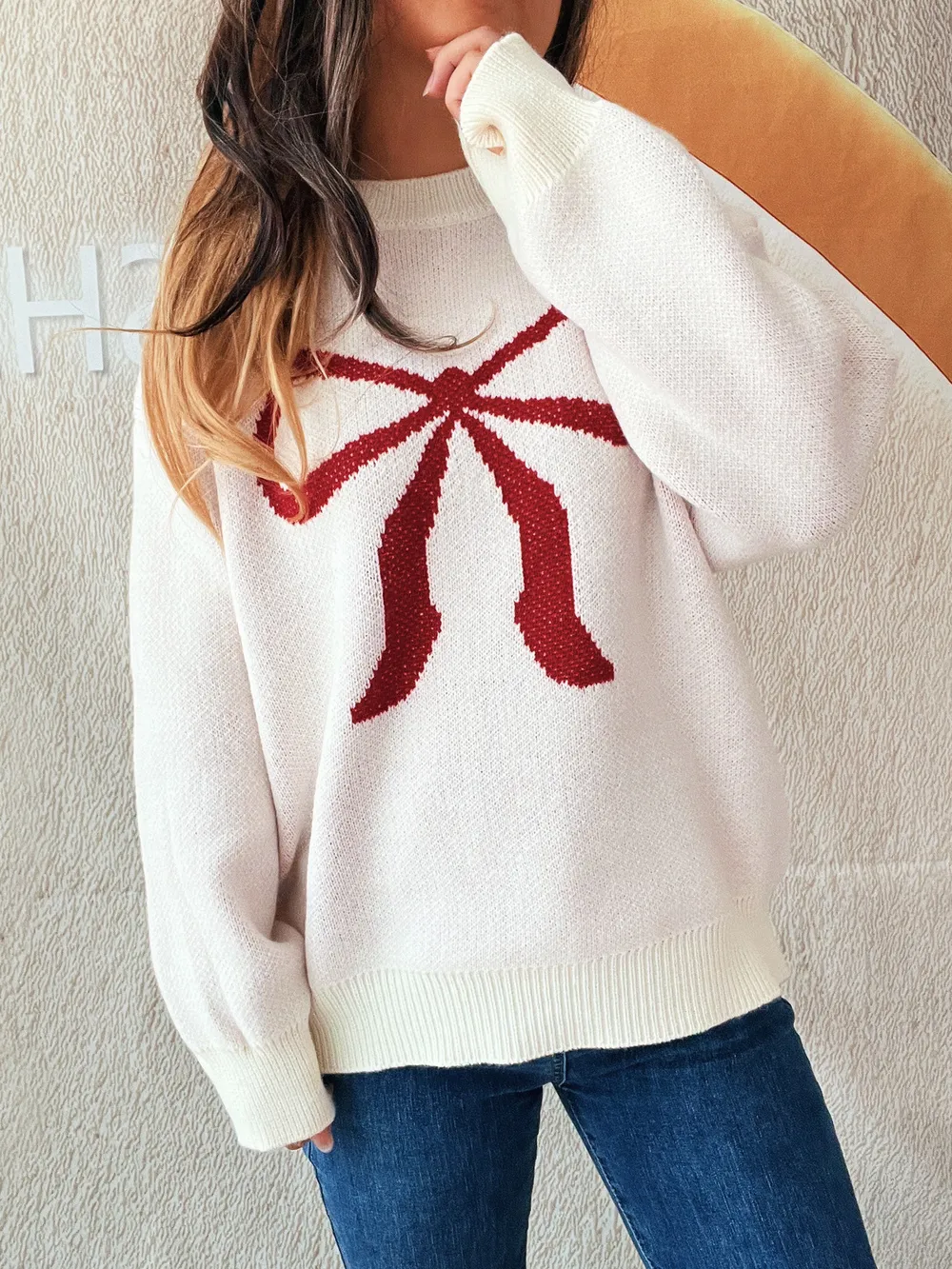 Bow Pattern Casual Long Sleeve Sweater, image 12