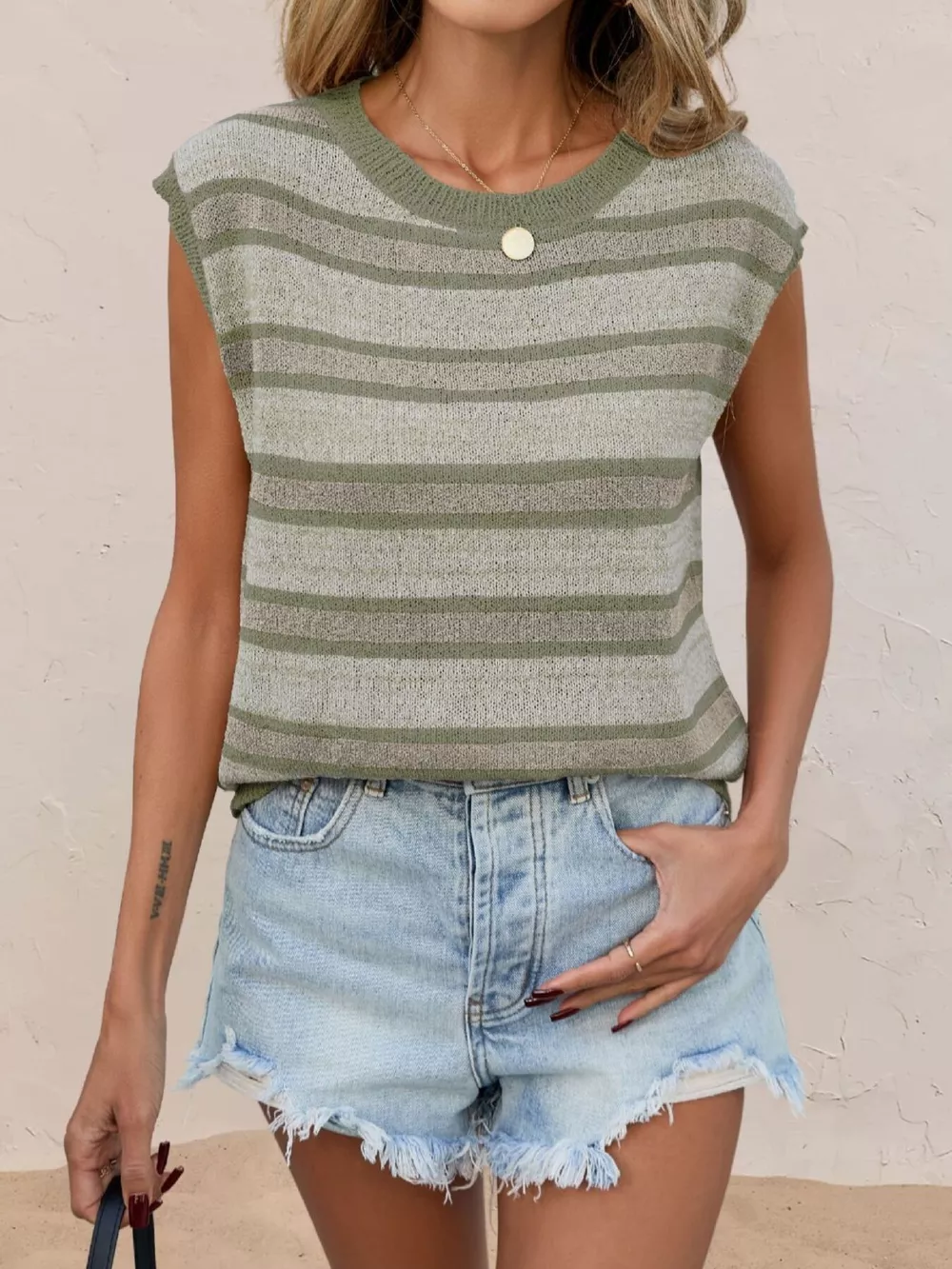 Striped Round Neck Knit Top, image 2