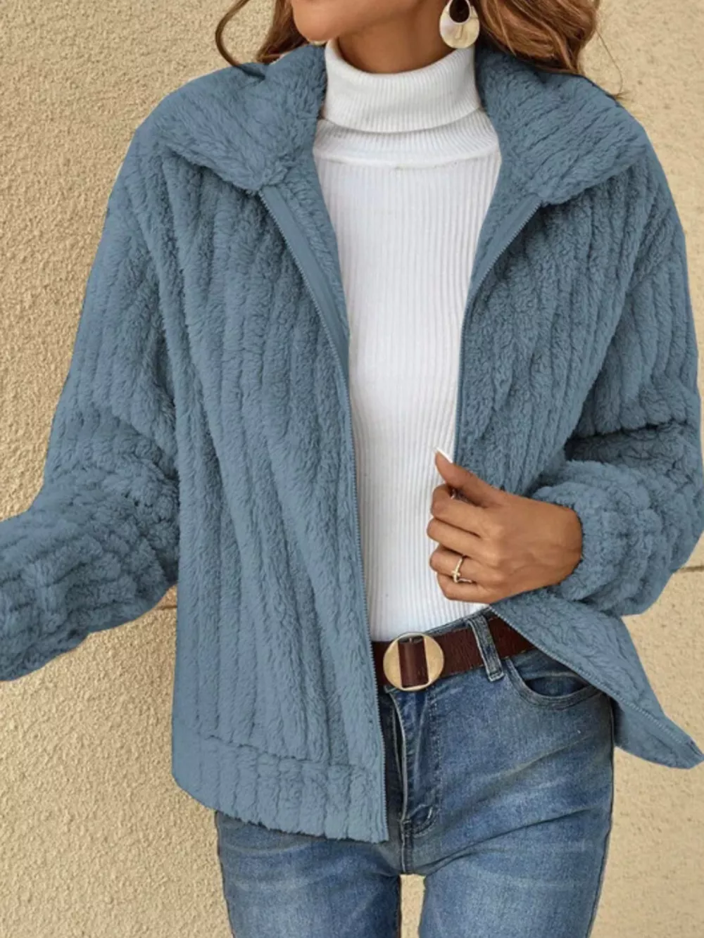Full Size Faux Fur Zip-Up Outerwear Plus Size, image 5
