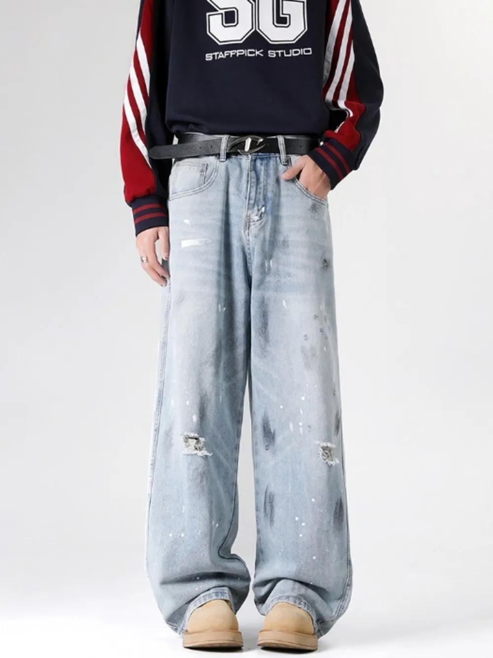 Men's Full Size Distressed Wide Leg Jeans Plus Size, image 2