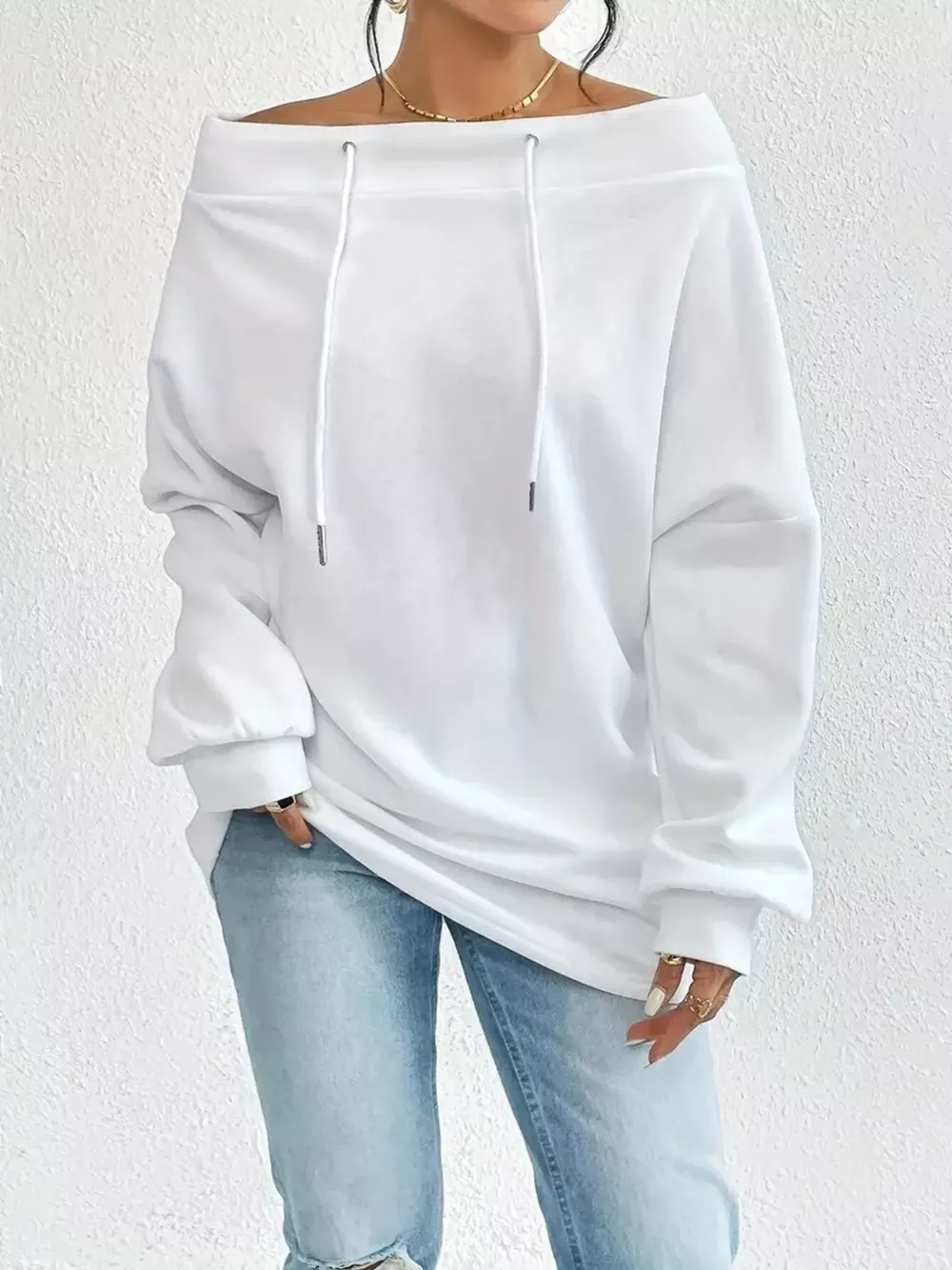 Off-Shoulder Drawstring Sweatshirt, image 12