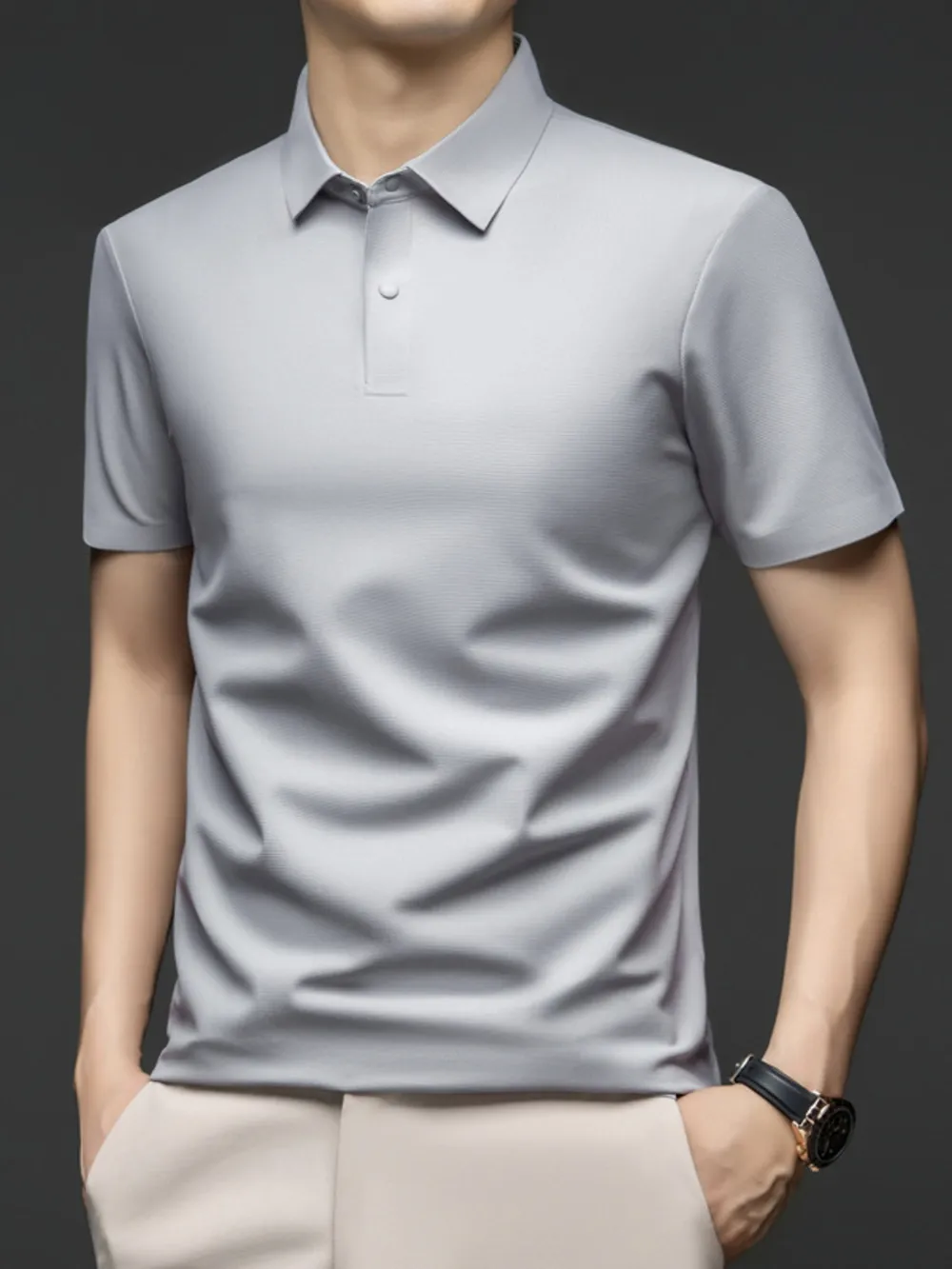 Men's Plus Size Button Detail Short Sleeve Polo, image 5