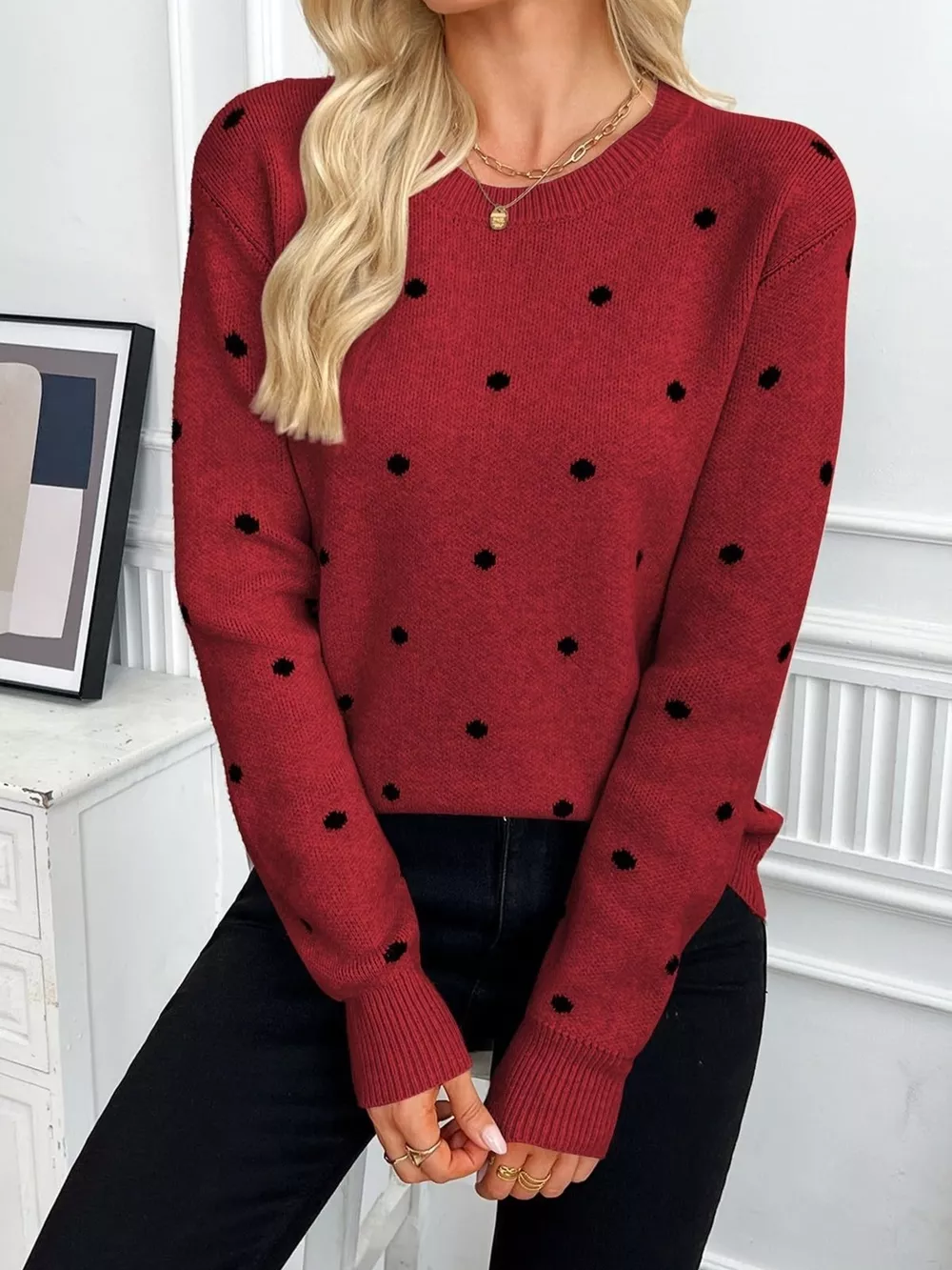 Polka Dot Crew Neck Sweater, image 6