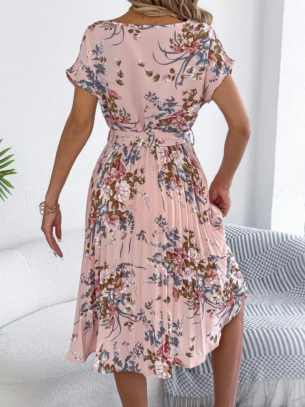 Floral Print Pleated A-Line Midi Dress, image 14