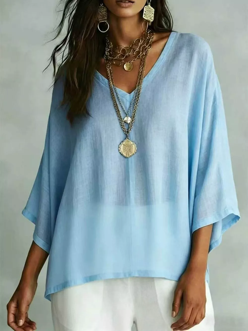 Full Size V-Neck Loose Fit T-Shirt Plus Size, image 7