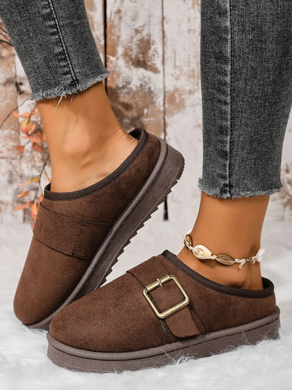 Cozy Buckle Suede Winter Slippers, image 5