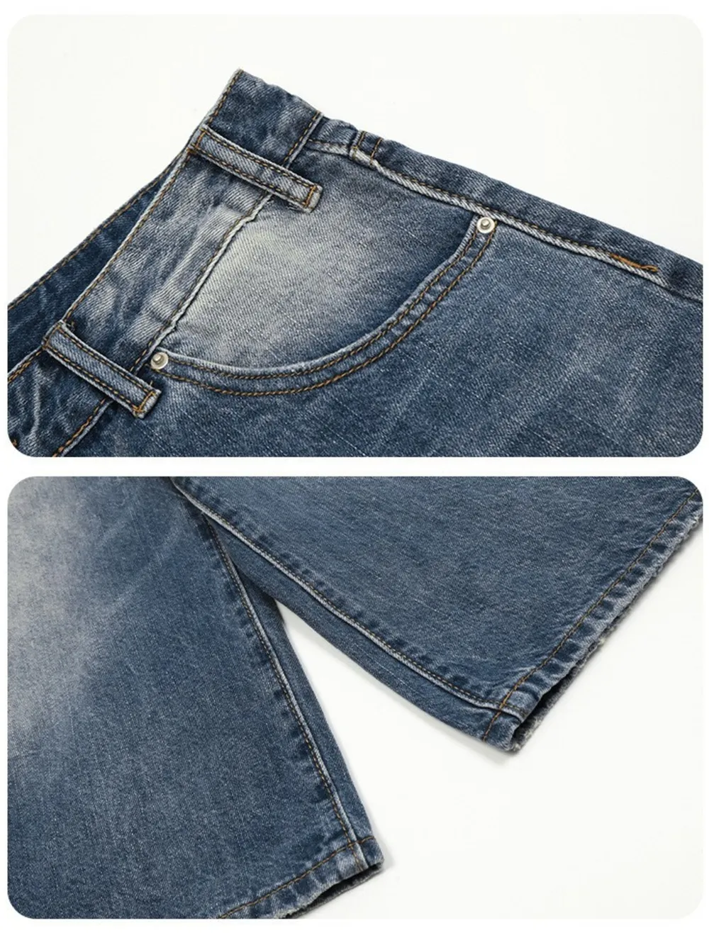 Men's Vintage Washed Wide Leg Denim Shorts, image 3