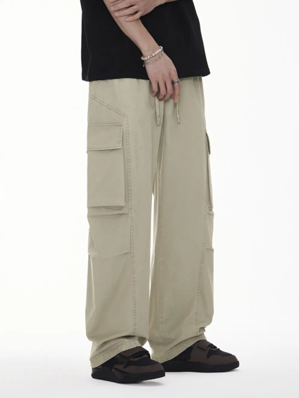 Men's Plus Size Wide Leg Cargo Drawstring Pants, image 6
