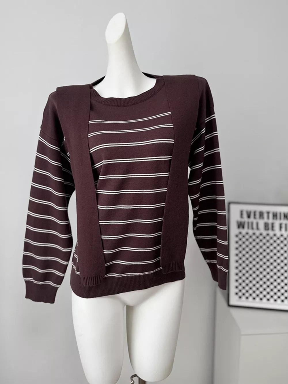 Classic Striped Crewneck Knit Top with Layered Sweater Detail, image 23