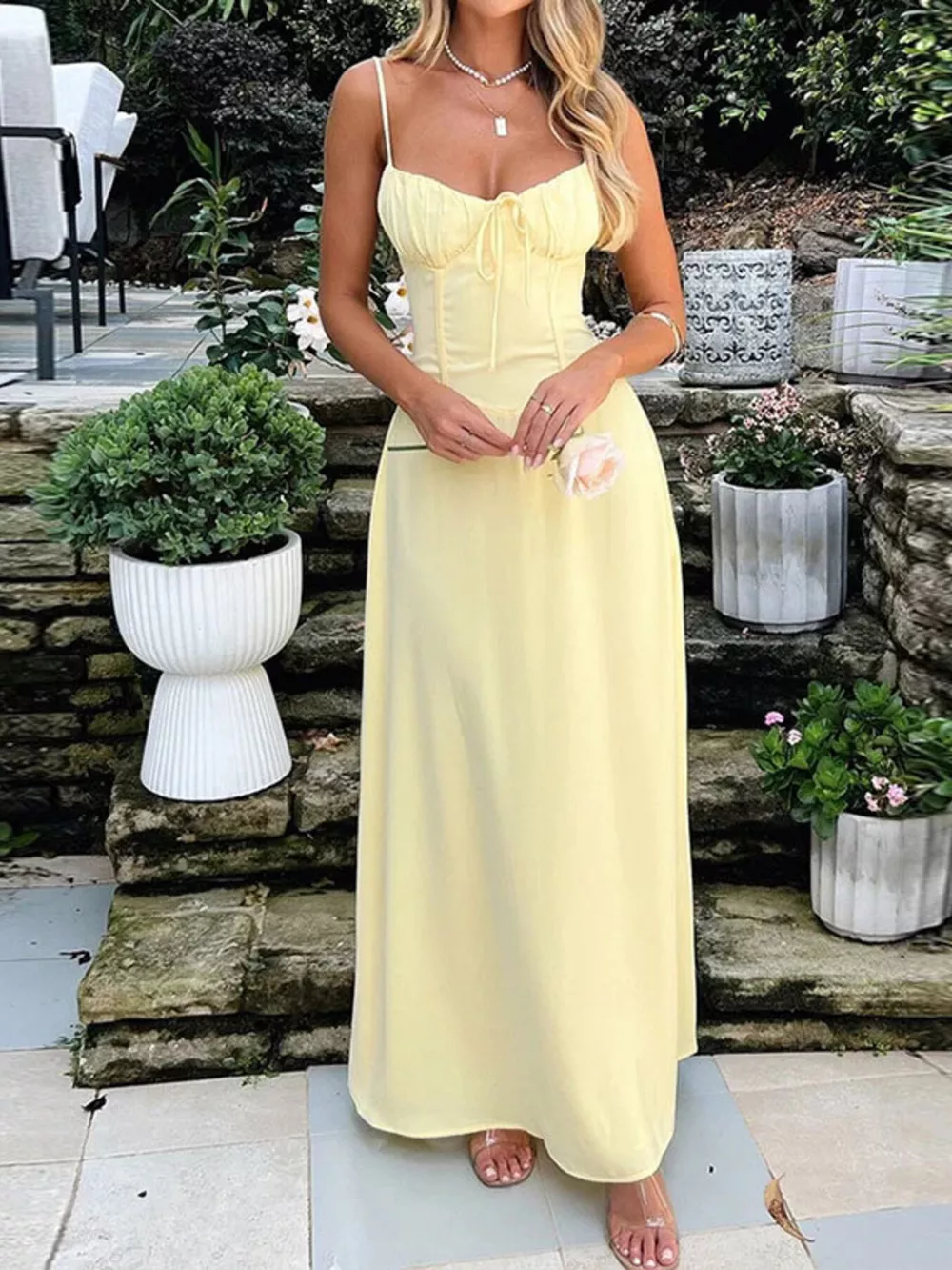 Tie Front Spaghetti Strap Maxi Dress, image 3