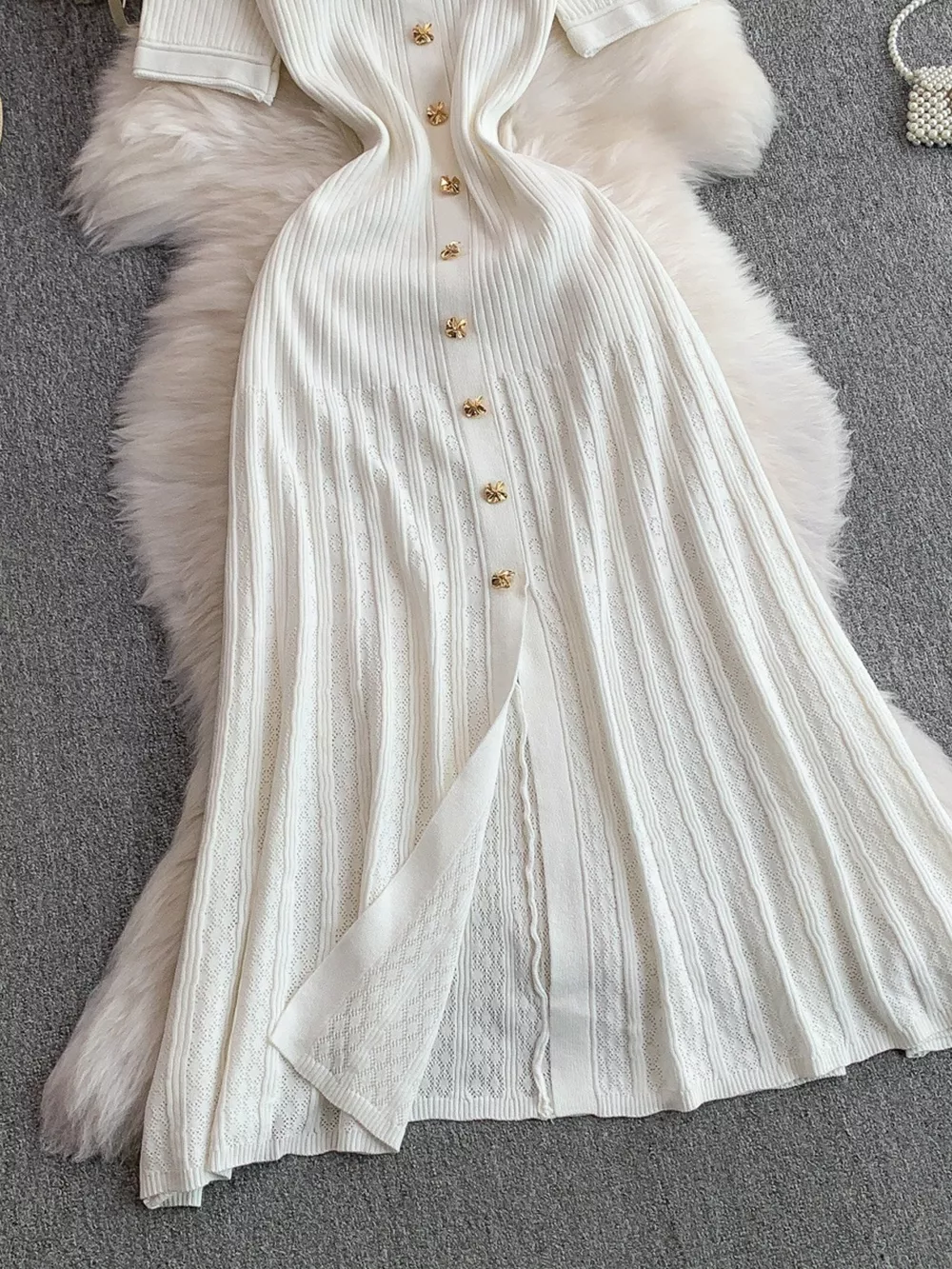 Button Front Ribbed Knit Midi Dress, image 22