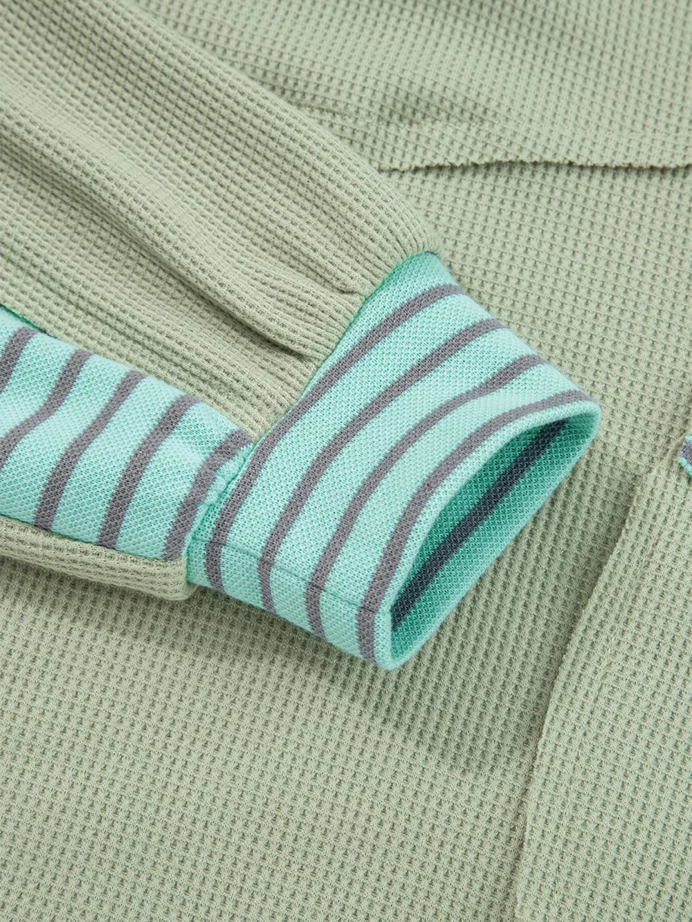 Exposed Seam Waffle Striped Patchwork Baggy Blouse, image 10