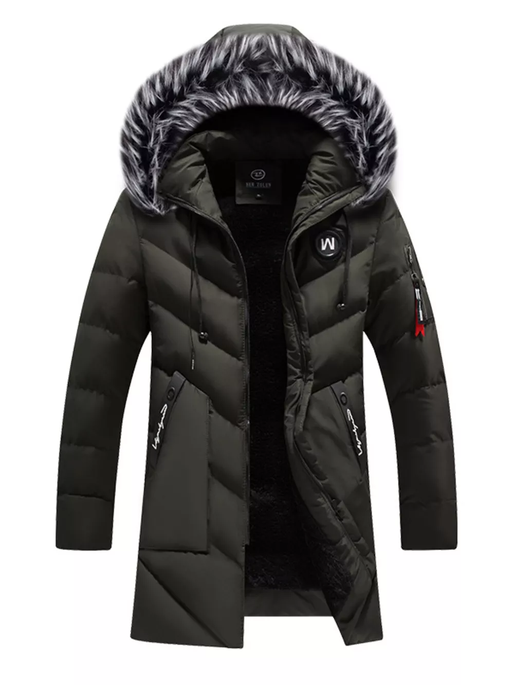 Men's Plus Size Longline Padded Winter Coat with Faux Fur Hood, image 4