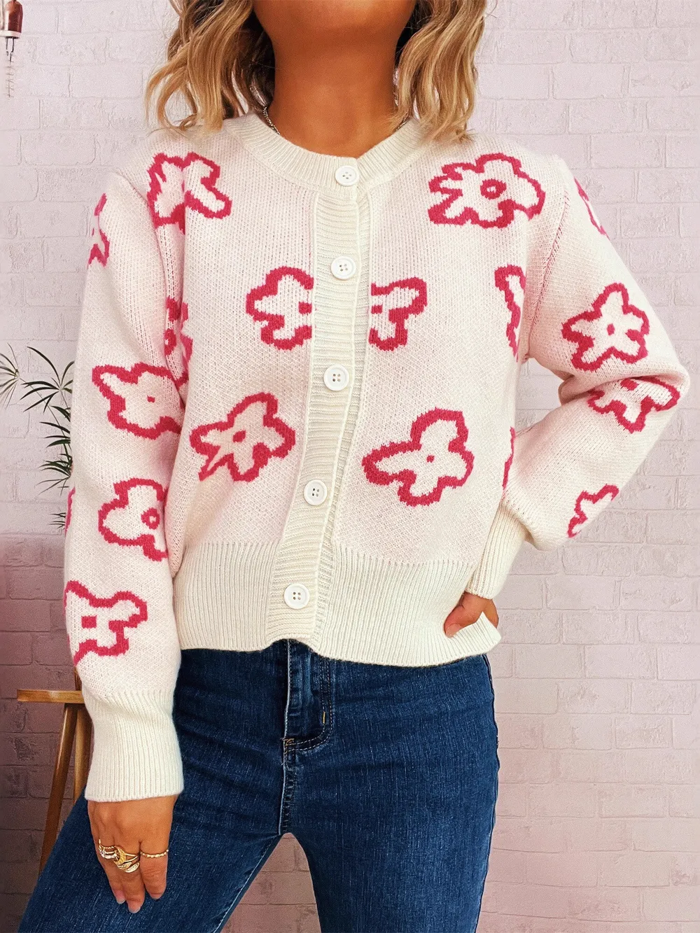 Floral Pattern Button-Up Cardigan, image 2