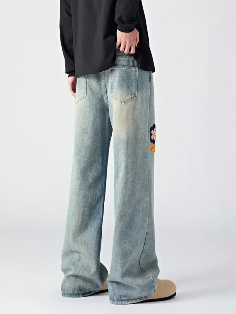 Men's Embroidered Wide Leg Jeans, image 4