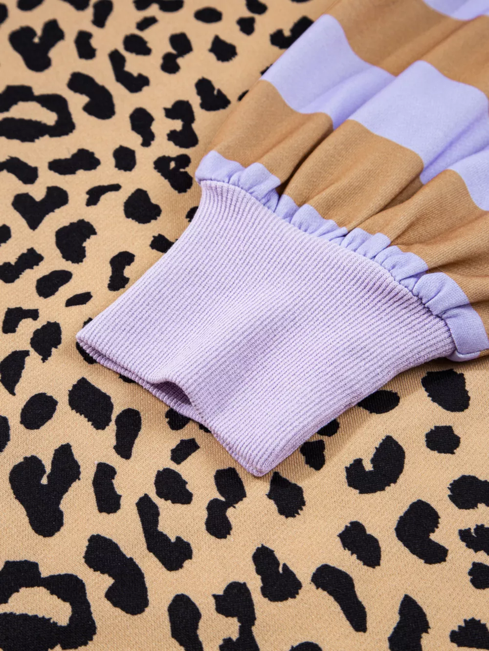 Stripe Color Block Patchwork Leopard Casual Sweatshirt with Slits, image 13